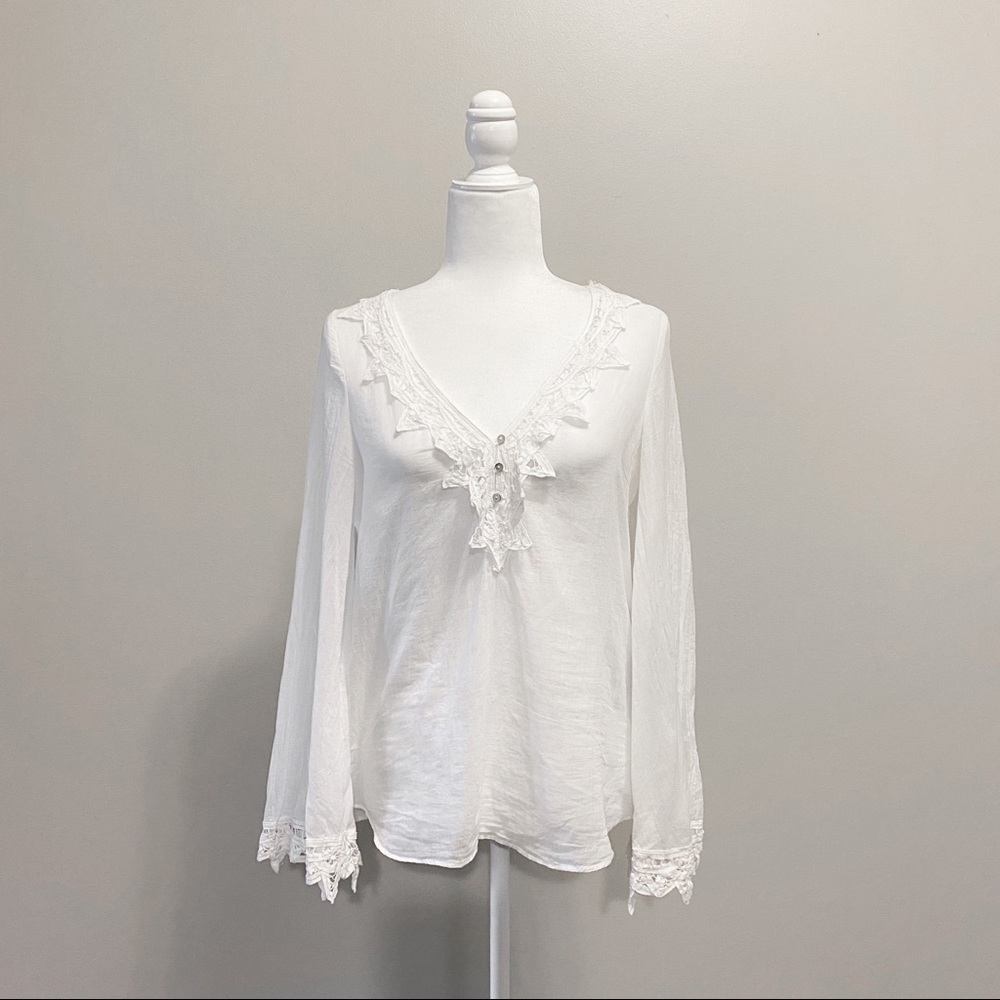 Zara White Peasant Blouse Flowy Boho Size M